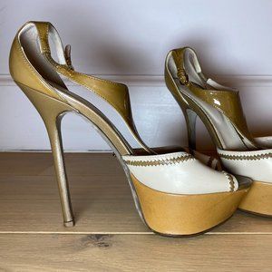 Sergio Rossi Strappy Green/Cream Heels (Size 36)